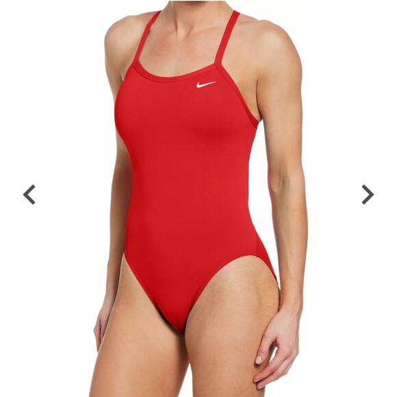 Nike Girls' Big Racerback One Piece Swimsuit NESS9844-814-Sz: L-RED-NWT - Picture 1 of 4